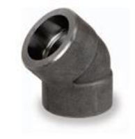 Picture of ¾ inch 45 degree forged carbon steel socket weld elbow